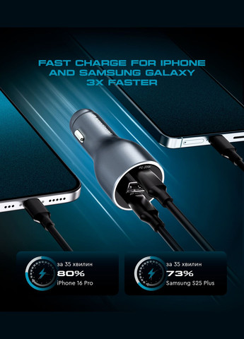 Автомобильное зарядное устройствоArmorStandart Resolute Power ASPP-21 120W 2xUSB-C, USB (ARM70026) ArmorStandart (343051139)