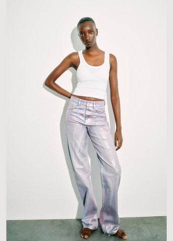 Джинси new wide leg середня посадка з металізованим ефектом Zara - (312550478)