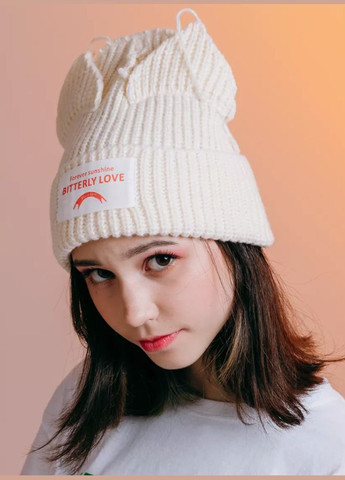 Шапка бени вязаная с ушками кошки осень в стиле Stray Kids k-pop аниме бежевая No Brand (322931154)