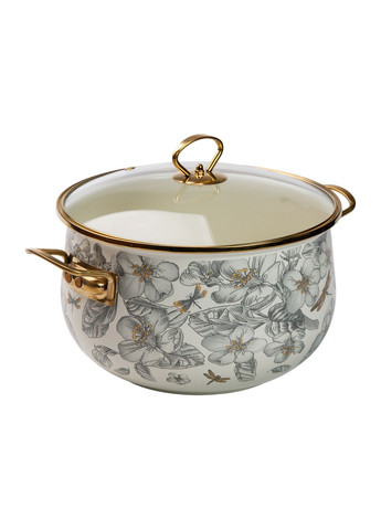 Кастрюля эмалированная 6,5 л со стеклянной крышкой, flowers Yiwu (328440335)