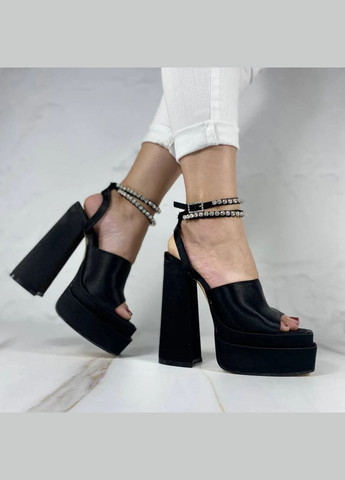 Черные женские стильные юосоножки на высоком каблуке черные. No Brand с ремешком с камнями