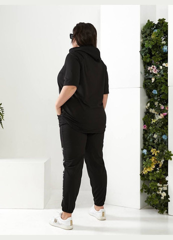 Женский спортивный костюм батал черный трикотажный с капюшоном и коротким рукавом для весны и лета Bonita Спортивний костюм (322111910)