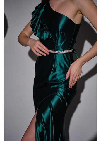 Зеленое вечернее платье асимметричное с рюшами 25003 зеленое Tanita-Romario