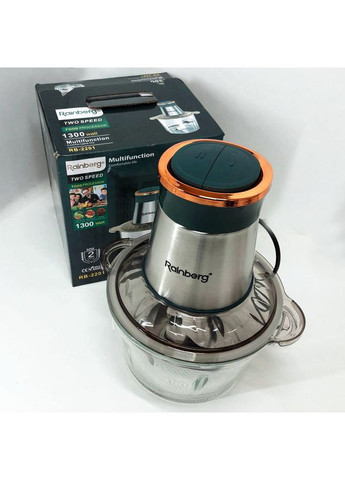 Блендер стационарный RB-2201 измельчитель кухонный 1300W стекло на 2 л двойное лезвие чоппер Rainberg (371652679)