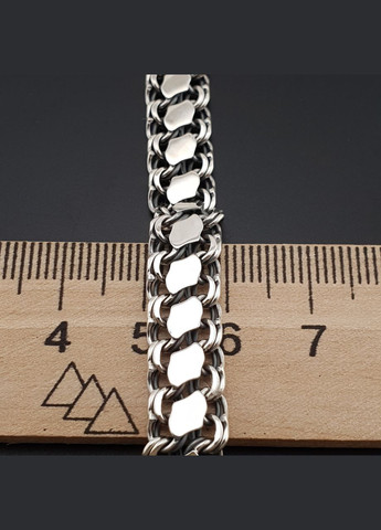 Двосторонній чоловічий срібний браслет з накладками (ширина 8 мм). Довжина 22,5 см ZLATO (278643676)