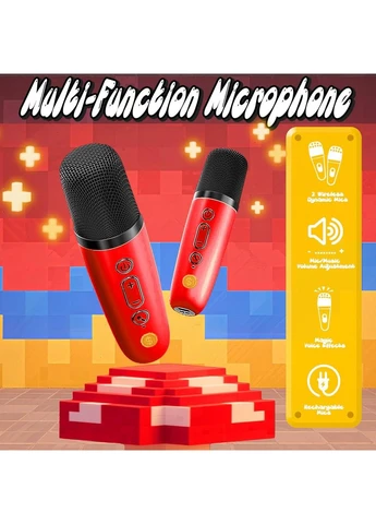 Дитяче караоке OYAKG P2 з двома бездротовими мікрофонами Bluetooth, LED підсвітка, портативна колонка, червоне No Brand (398829685)