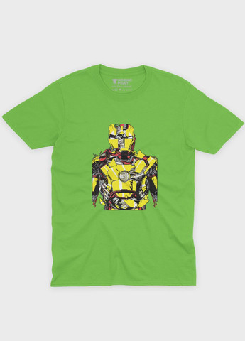 Салатовая демисезонная футболка для мальчика с принтом супергероя - железный человек (ts001-1-kiw-006-016-011-b) Modno