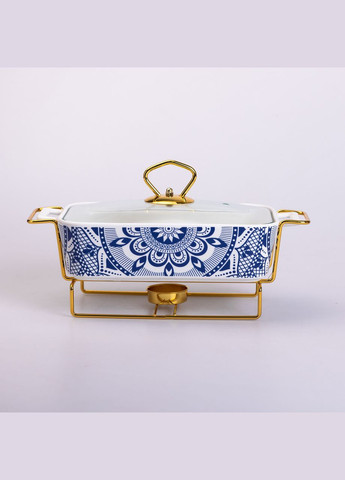 Мармитница керамическая 1л SA1107-S прямоугольная на подставке с орнаментом белый Yiwu (328287570)