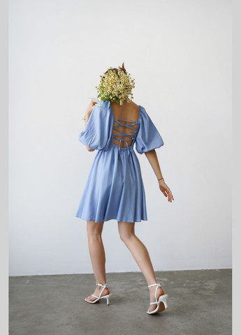 Блакитна святковий, пляжна, повсякденний, кежуал, вечірня сукня лляна з зав'язками Twice однотонна