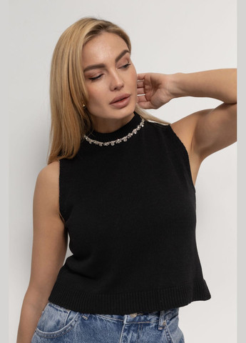 Женская жилетка со стразами на горловине - черный Lurex (317233755)