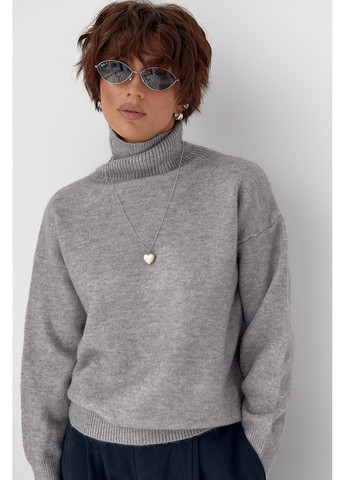 Вязаный однотонный гольф свободного фасона - бордо цвет Lurex (370601924)