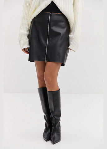 Черная кожаная мини-юбка черная с молнией спереди Arjen