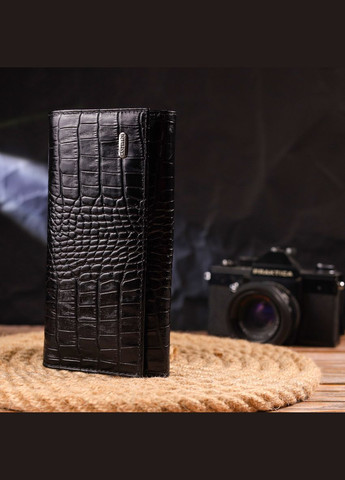 Жіночий гаманець із монетницею з натуральної фактурної шкіри 21525 Чорний Canpellini (329149223)