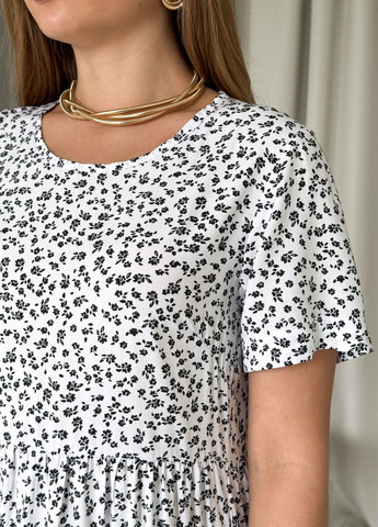 Білий пляжна, повсякденний, кежуал літня вільна сукня трапеція зі штапелю в квіточку кльош, а-силует Merlini з квітковим принтом