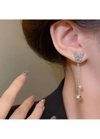 Сережки цвяшки сріблясті метелики з підвіскою білі кристали 4.8 см AurumLux050 Liresmina Jewelry (352495977)