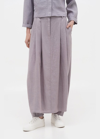 Серая длинная льняная юбка-брюки трансформер 2 в 1 на молнии с карманами инга. бежевый, р.46, код 7331/46/1302 ГАЛЕРЕЯ ЛЬОНУ