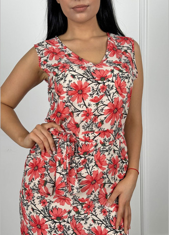 Розовое повседневный, кэжуал повседневное яркое платье макси с разрезами INNOE с цветочным принтом