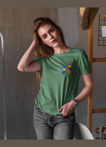 Хаки (оливковая) летняя футболка женская с украинской символикой хаки 44 Mishe 200040010