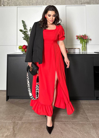 Красное вечернее стильное вечернее платье с разрезом No Brand однотонное
