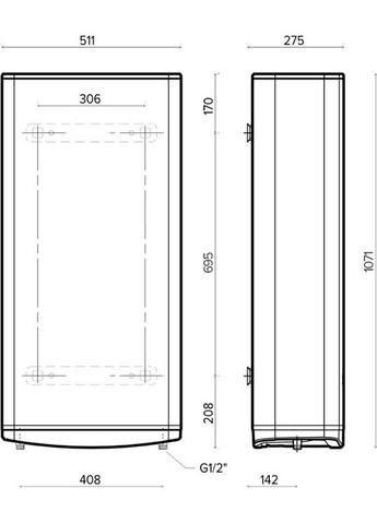 Водонагреватель электр. 3100918 плоский слим VELIS TECH 80 EU, 80л, 2*1,5кВт, ун. монтаж, электр. управление, B, Италия, ARISTON (363321005)