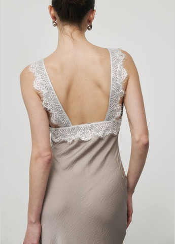 Серое вечернее женское платье-комбинация с широкими бретелями и кружевом ZF inspire однотонное