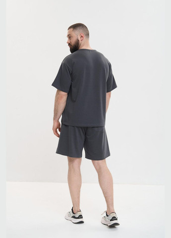 Графитовый летний мужской оверсайз костюм большого размера с шортами Vakko