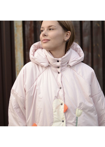 Пудровая демисезонная куртка «уточка» пудра со съемными бантами и пристегивающимся капюшоном HOCHUSOBITAKE