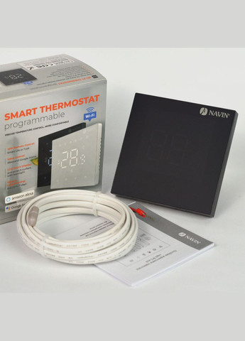 Терморегулятор для теплої підлоги WT410 B-16A з Wi-Fi, чорний з зовнішнім датчиком температури 24-260273-8686 Navin (330823849)