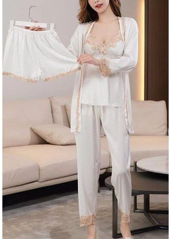 Біла всесезон піжама атласна анна жіночий домашній комплект з мережевом набір 5 в 1 No Brand Піжамний комплект Анна синій