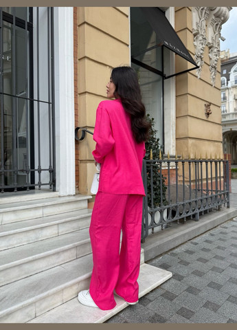 Жіночий ляний костюм штани палаццо сорочка на ґудзиках малина You Best (333614905)