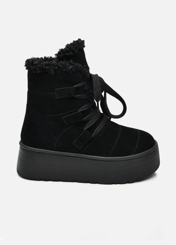 Жіночі високі зимові чорні замшеві уггі на шнурівці з хутряною опушкою на високій підошві (відшив 3 дні) Paradize (368755138)