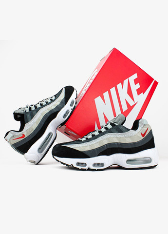 Серые всесезонные кроссовки мужские nike air max 95 gray black white | найк аир макс 95 серые черные белые No Brand