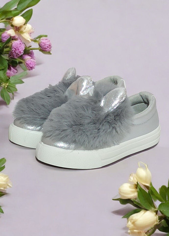 Срібні осінні кросівки пухнасті з вушками для дівчинки 7067 срібні CSCK.S
