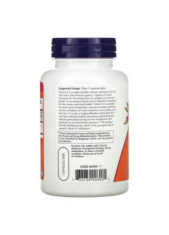 Витамины и минералы Vitamin C-1000 with Bioflavonoids, 100 вегакапсул Now (322209291)
