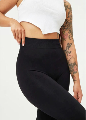 Бесшовные теплые лосины на меху с утяжкой утепленные женские термо леггинсы с манжетами мехом на флисе Черный Cindylove (361879385)