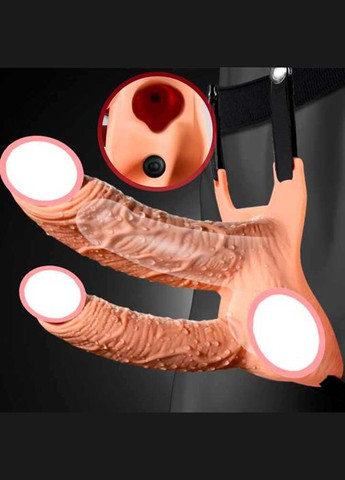 Двойной полый страпон с вибрацией 10 режимов + Лубрикант 215 мл +Спрей для очистки сексигрушек Телесный Lovetoy (298996556)