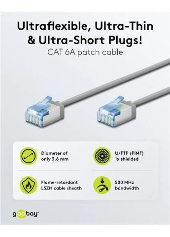 Патч корд RJ45 FTP6a 2.0m patch Slim Ultra Flexi PoE+ Cu Goobay (382798375)