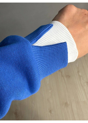 Синій світшот жіночий 2473 утеплений на флісі з коміром та принтом Olivia (370456411)