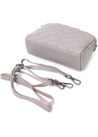 Зручна сумка жіноча прошита ромбами на лицьовій стороні з натуральної шкіри сірий 19,5х12,5х7 см 22810 Vintage (329197968)