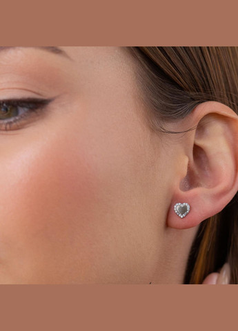 Сережки - пусети Сердечки з фіанітами (біле золото) с08111 Oniks (264644520)