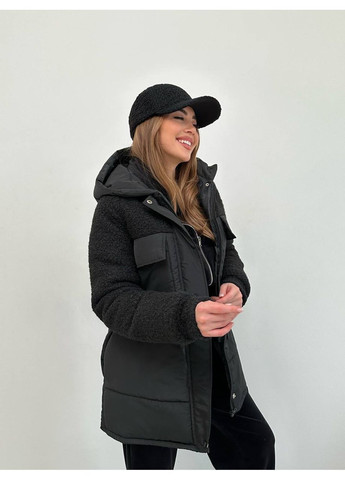 Чорна жіноча зимова куртка плащівка+баранчик Osoblyva