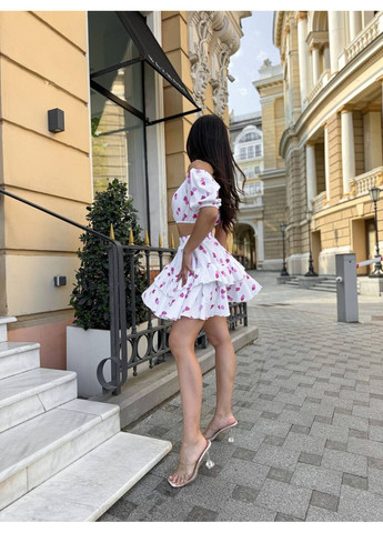 Жіночий літній костюм кроп-топ та ярусна міні-спідниця MonCher (349453375)