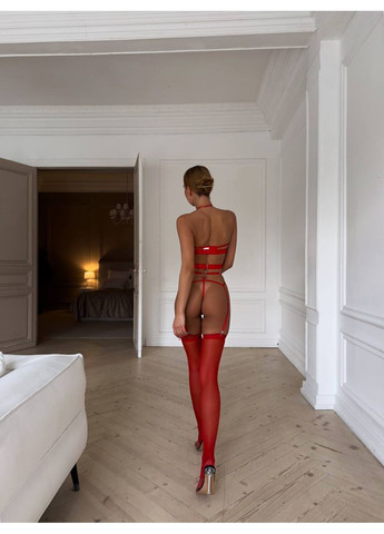 Червоний демісезонний горячий комплект з поясом та панчохами Vakko