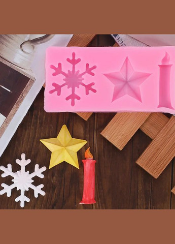 Молд новорічний сніжинка зірка свічка 93 на 45 мм рожевий Jannet форма (330758685)