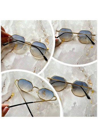 Женские очки солнцезащитные стильный шестиугольный голубой градиент в золотистой оправе. LIGHT (315889511)