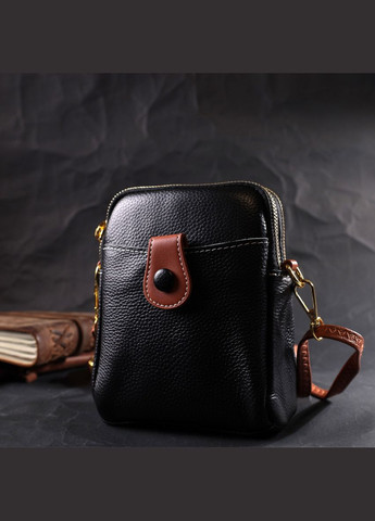 Удобная сумка трапеция для женщин из натуральной кожи 22269 Черная Vintage (329150993)