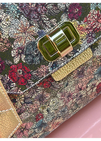 Женская сумка Турция натуральная кожа цветочный принт с золотом на две ручки Karya (354338030)