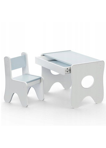 Набір дитячих меблів столик з ящиком та стільчик 70×45×51, стіл та стілець для дітей, білий з блакитним No Brand (361259134)