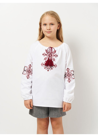 Біла вишиванка для дівчинки vishivano4ka 9176-4 візерунок геометричний бавовна (364925438)