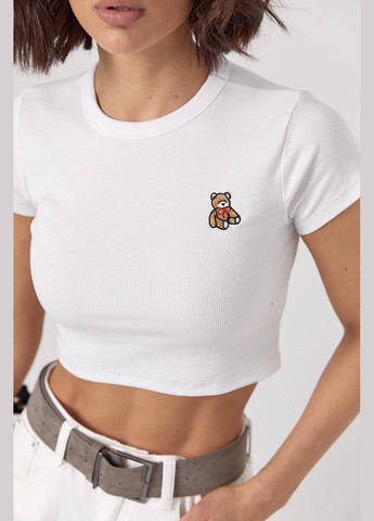 Жіноча футболка в рубчик з ведмедиком Lurex - (322655521)